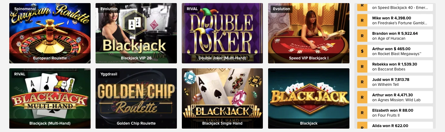 Tusk casino Table Games